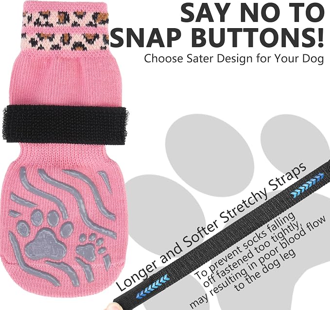 EXPAWLORER Dog Socks for Hot Pavement to Prevent Licking Paws, Non-Slip Dog Grippy Booties Shoes for Hardwood Floors, Traction Control Boots & Paw Protectors for Small Medium Large Senior Dogs Pink L