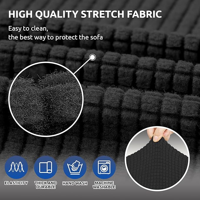 Stretch Loveseat Couch Cover, 2 Cushion Couch Slipcover,Black | 1-Piece Washable Sofa Cover Pet Friendly (55"-78") Furniture Protector Soft Jacquard, Elastic Bottom for Dogs & Kids