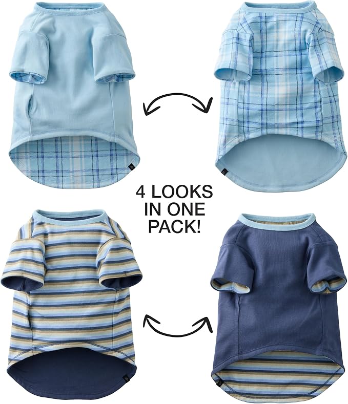 Pet Passion Rover - The Reversible Tee, 2 Pack Short Sleeve Pet T-Shirt 100% Organic Cotton Tees for Small, Medium, Large Dog Clothes, Blue Sand, Large