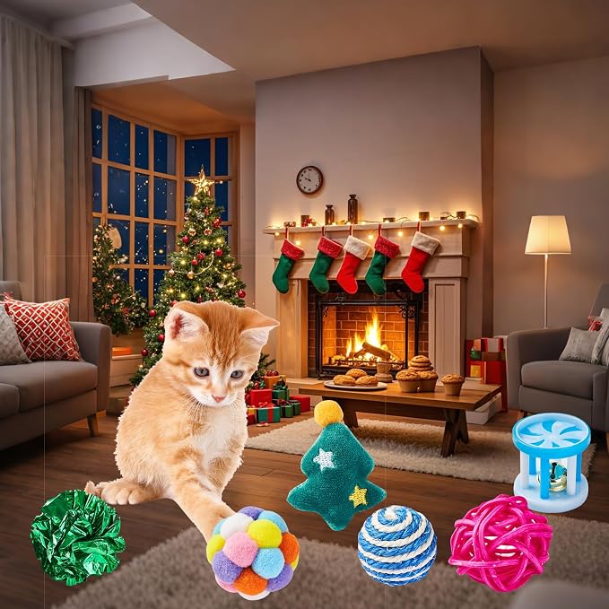 Christmas Cat Toy Advent Calendar 2025, 24 Days Xmas Cat Toys Countdown Calendar Gift Set for Cat Lovers with Mice Ball Bells Feather Teaser