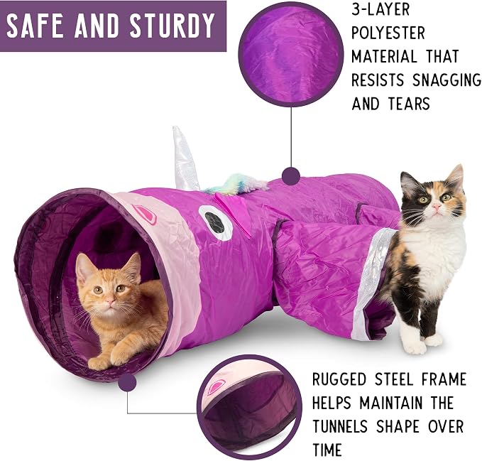 Pet Craft Supply Magic Mewnicorn Multi Cat Tunnel Boredom Relief Toys with Crinkle Feather String for Dogs, Cats, Rabbits, Kittens and Guinea Pigs for Hiding Hunting and Resting