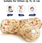 Tempcore Cat Tunnel for Indoor Cats, 3 Way Collapsible Pet Play Tunnel with Teaser Wand, Peek Holes & Hanging Ball, Interactive Tube for Kittens & Rabbits, Khaki Hedgehog