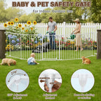 Mumeasy 126" Extra Wide Baby Gate for Doorways, Stairs & Fireplace, Indoor | Auto Close Safety Dog & Pet Gate with Walk Thru Door, Childproof Fence for Hallway Kitchen House Outdoor,5 Metal Panels,White