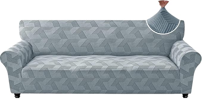 ZNSAYOTX Stretch Oversized Couch Covers for 3 Cushion Couch, 1-Piece Extra Large Sofa Cover Slipcover, Furniture Protector with Elastic Bottom Geometrical Jacquard Fabric (X-Large, Light Grey)