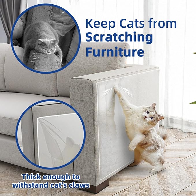 TOOSOFt Anti Cat Scratch Furniture Protector Clear Vinyl 196.9"x16.5" | Couch Protector from Cat Claws Thicken - Single Sided Sticky Flexible Dog Tape for Furniture, for Couch Corner Door Walls Bed