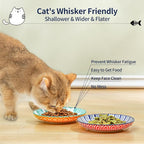 Selamica Ceramic Cat Bowls, 6 Inch Wide Shallow Cat Food Bowl for Relief Whisker Fatigue, Set of 6, Assorted Colors