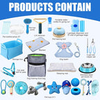 Abbylike 50 Pcs Puppy Supplies Starter Kit for Small Dogs Puppy Essentials Includes Leash, Bowls, Teeth Brushes, Water Bottle, and More Accessories for Dogs Pet Day Welcome Gift(Blue)