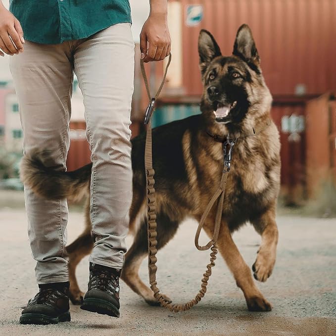 EXCELLENT ELITE SPANKER Tactical Military Bungee Nylon Dog Leash Adjustable | Adjustable No Pull Leads Rope Quick Release with 2 Control Handle heavy duty durable for training huntingfor medium large dog