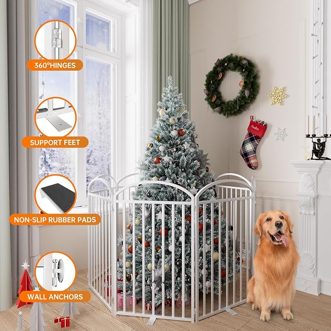 SNUOWU 8 Panels Full Matel Freestanding Dog Gates with Door, 192"Extra Wide 36"Tall Free Standing Dog Pet Gate for Indoor & Outdoor. Foldable Pet Fences for Doorways, House, Stairs, Porch, Deck, Yard