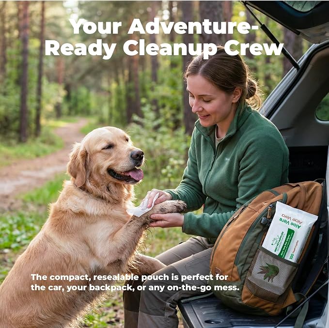 Best Pet Supplies Cleaning Dog Wipes - Hydrating Aloe, 400 Count | Unscented, Large 8x9" Pet Wipes, Vitamin E, Puppy & Cat Safe, Gentle Grooming, Resealable Pouch Prevents Drying