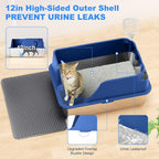 Non-Stick Stainless Steel Litter Box, XL Side Open Splash-Proof (Blue) | Leak-Proof Seamless Seal, Ellenpent Large Capacity, Cat Litter Box with Lid for Multi-Cats, Easy-Clean & Durable