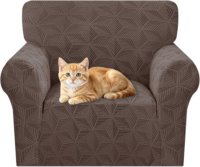 ZNSAYOTX Stretch Chair Cover, 1 Piece Couch Covers for 1 Seat Sofa, Jacquard Armchair Slipcovers with Elastic Bottom Thickened Furniture Protector for Dog Cat Pet (Small, Brown)