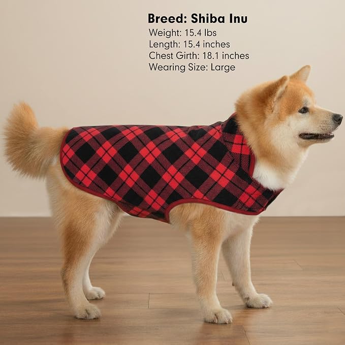 cyeollo Medium Dog Coat, Sherpa Dog Winter Coat Reversible Fleece Dogs Jackets Warm Doggie Sweater Vest for Small Medium Dogs Male with Leash Hole Soft Cold Weather Pet Clothes, Buffalo Plaid XL