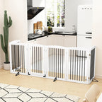 PUPETPO Freestanding Pet Gate with Door, Tall Dog Gate for House, Dog Gates for the House Extra Wide, Pet Puppy Safety Fence, Support Feet Included, 120 Inch Wide, 6 Panels 32" Tall, White & Black
