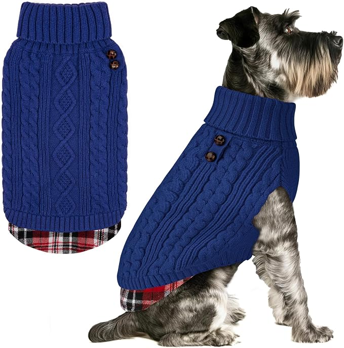 KYEESE Dog Sweater Turtleneck Thick Knit Pullover for Cold Weather | Stretchy Fit, Lightweight & Warm, Cozy Knit Comfort, Classic Plaid Design, Gentle on Sensitive Skin, Comfortable Daily Wear