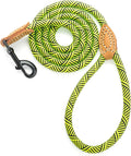 Mile High Life Dog Leash with Genuine Leather Connection, 6 FT/5 FT/4 FT | Rope Leash, Heavy Duty 360° Swivel Metal Clasp, for Small Medium & Large Dogs (Lime Green, 48 Inch)
