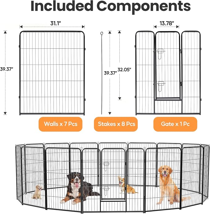 Simple Deluxe Dog Playpen Outdoor Indoor, 40 Inch 8 Panels Dog Fence for Small/Medium/Large Dogs Puppy, Perfect Dog Pen for Camping, Yard, RV, Garden Fence, Black