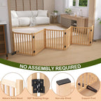 Wooden Freestanding Dog Gate Indoor - 23" H 6 Panels | Foldable Nature Wood Pet Gates for Doorways, No-Painted Doggie Fence for Stairs, Hallways