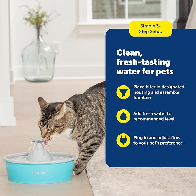 PetSafe Butterfly Cat Water Fountain, Pump & Filters, 50 oz Capacity | Butterfly Topper Creates 4 Water Streams, Replaceable Carbon and Foam Filter Keep Water Fresh and Clean