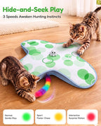 PetsBusy Automatic Hide &Seek Interactive Cat Toys for Indoor Cats,[Week-Long Big Battery] Rechargeable Smart Touch-Activated Kitten Toy with Moving Rainbow Tail for Bored Adult Cats,