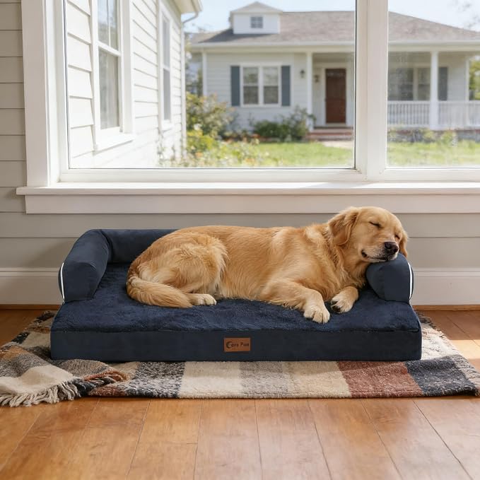 Orthopedic Dog Bed for Extra Large Dogs, 41x27in, Navy Blue | Orthopedic Foam Relieves Joint Pressure, Bolsters Supports Head And Neck, Washable Cover, Non-Slip Bottom