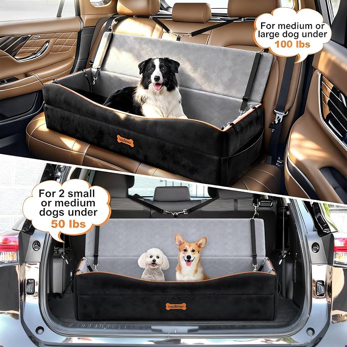 VavoPaw Car Seat for Large Dog for 2 Medium or 3 Small Dogs Under 100Lbs | Dog Booster Seats ,Pet Car Seats with 2 Safety Leashes, Dogs Sofa Bed Cushion Add Thick Sponge, Pet Cars Carrier for Travel