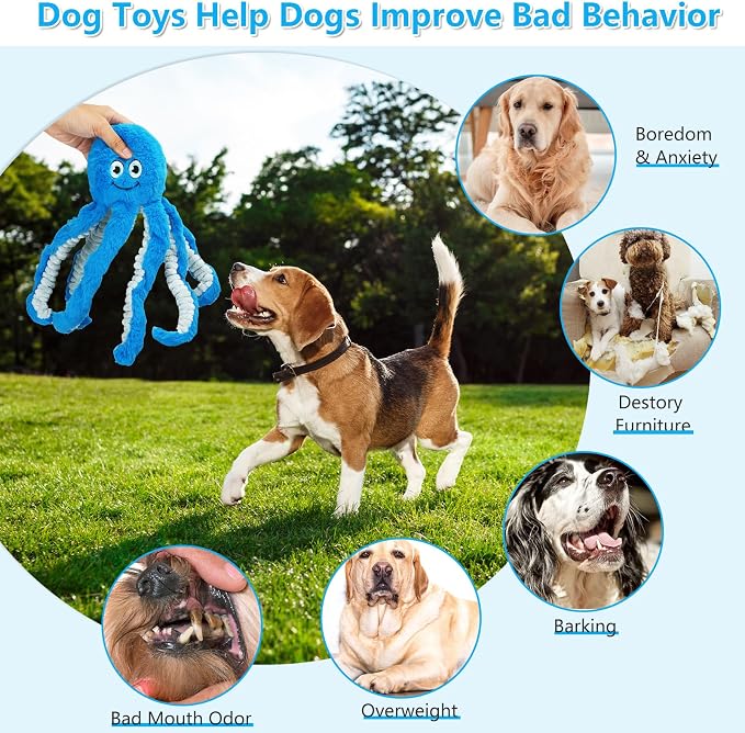 Dog Toys with Crinkle Paper- Octopus Stuffed Dog Squeak Toy Interactive Tug of War Puppy Toys for Small, Medium, Large Dogs