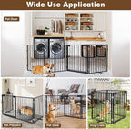 104" Extra Wide Dog Gate, Heavy Duty Metal Freestanding Dog Gate with Door for Indoor & Outdoor, Foldable Pet Fence for Doorways,House,Porch,Deck,Yard,Stairs, Auto Close(4 Panels,Black)