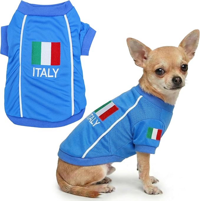 Parisian Pet Italy Dog Jersey - Breathable Mesh Puppy Football Jersey - Stretch Sporty Dog Clothes - Summer Shirts for Small Dogs - Soccer Jersey for Dogs - Sportswear Pet Clothes - Team Italy Apparel
