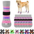 KOOLTAIL Anti Slip Dog Socks for Hot/Clod Pavement to Prevent Licking Paws with Grippers, 3 Pairs Paw Protector, Double Sides Stripe Dog Shoes Toe Grips for Small Medium Large Senior Dogs