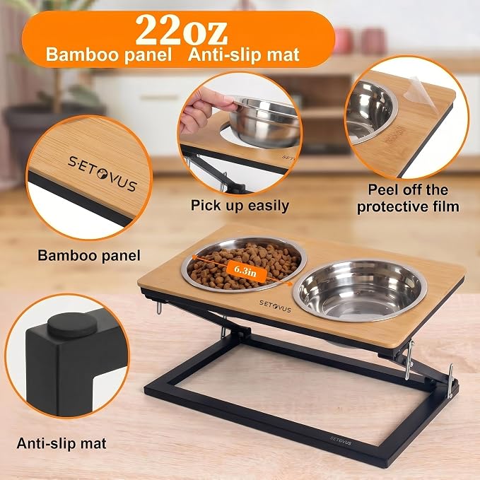 Elevated Dog Bowl, Adjustable Height and Tilt Angle Dog Bowl Stand | Precisely Adjust Height And Tilt Angle, Easy To Clean, Equipped With 2 Stainless Steel Food Bowls, Sturdy And Durable.