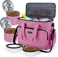 BAGLHER Dog Travel Bag, Pet Travel Bag (ALL Pet Travel Supplies), With 2 Pet Food Containers and 2 Collapsible Silicone Bowls; Essential Kits for Pet Travel Pink