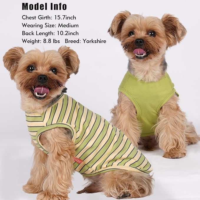 KYEESE 2Pack Dog Shirt, Soft Striped Dogs T Shirts, Lightweight Pet Tank Top, Sleeveless Dog Shirt for Medium Dogs, Stretchy Comfortable Pet Vest, Green, 2XL