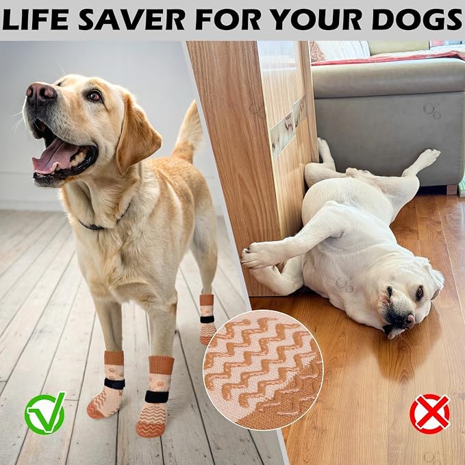 EXPAWLORER 6Pcs Anti Slip Dog Socks to Prevent Licking Paws, Dog Shoes for Hot Pavement Double Sides Dog Boots & Paw Protectors Booties for Hardwood Floors with Grip Small Medium Large Senior Dogs, S