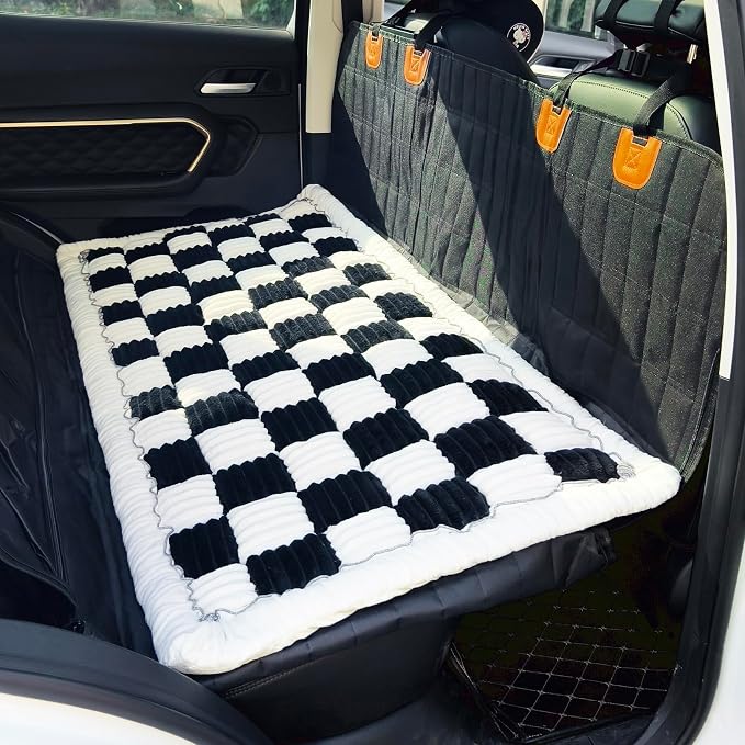 Dog Bed for Car Back Seat, Non-Slip Backseat Pet Mat for Trucks & SUVs | Plaid Flannel, Quilted PP Cotton Filling, Non-Slip Backing, Machine Washable, Fits Backseat Extenders, Trucks & SUVs
