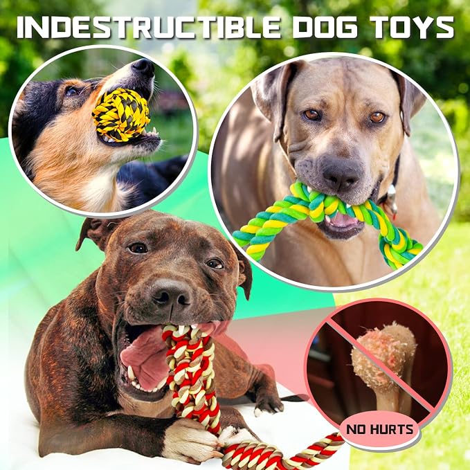 SHARLOVY XL Dog Chew Toys for Aggressive Chewers Large Breed, 14 Pack Tough Indestructible Dog Toys for Aggressive Chewers, Durable Puppy Chew Toys for Teething, Heavy Duty Cotton Rope Toys