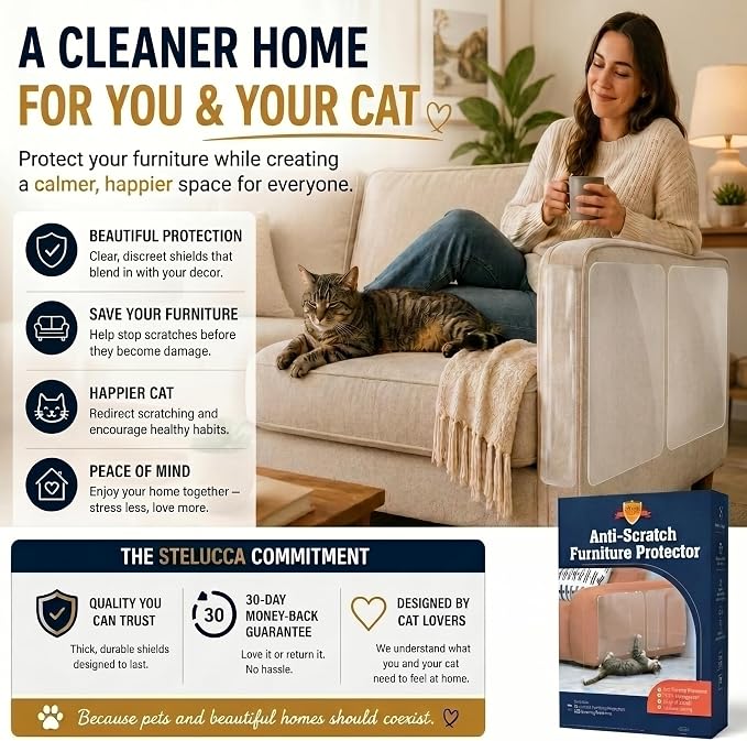 Cat Scratch Furniture Protector - 12 Pack XL | 17" x 12" Sheets, Sofa Guard, Claw-Deterrent Pet Coverage, Self-Adhesive with 50 Twist Pins, Cuttable to Fit