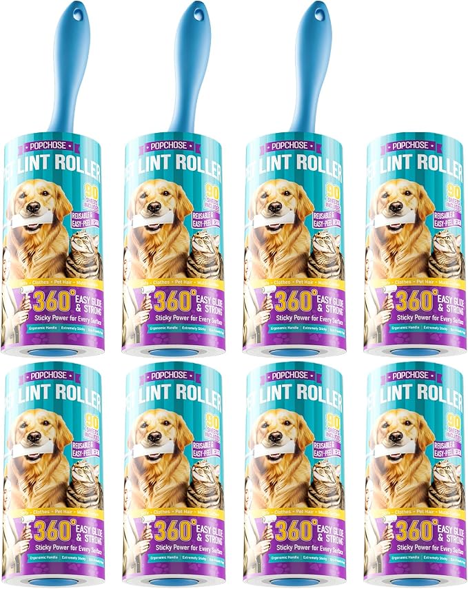 POPCHOSE Lint Roller for Pet Hair Extra Sticky, 720 Sheets with 3 Handles | Dog and Cat Hair Remover for Clothes, Furniture, Couch, Lint Roller for Carpet