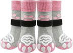 PUPTECK Anti Slip Dog Socks with Double Grippers for Hardwood Floors, Shoes for Hot/Cold Pavement, Boots & Paws Protectors to Prevent Licking, Traction Booties for Senior Small Large Dogs