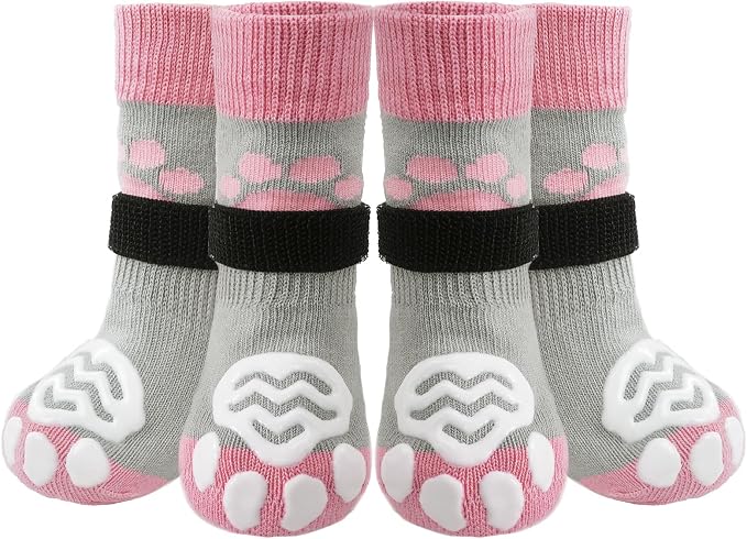 PUPTECK Anti Slip Dog Socks with Double Grippers for Hardwood Floors, Shoes for Hot/Cold Pavement, Boots & Paws Protectors to Prevent Licking, Traction Booties for Senior Small Large Dogs