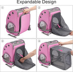 Expandable Cat Backpack Carrier, Portable Cat Backpack Up to 18 lbs | Airline Approved Pet Travel Carrier, Super Ventilated Design, Ideal for Traveling/Hiking /Camping, Pink