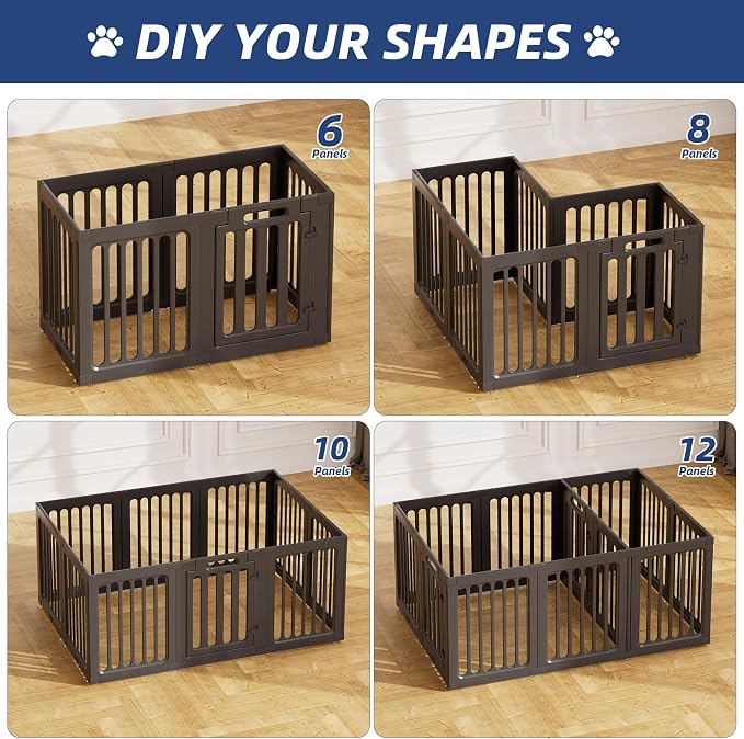 Cozy-Picket Dog Playpen, Decorative Indoor Puppy Fence with Door, Modern Elegant Pet Play Pen Enclosure for Puppies and Small Dogs, 24", 10 Panels, Black
