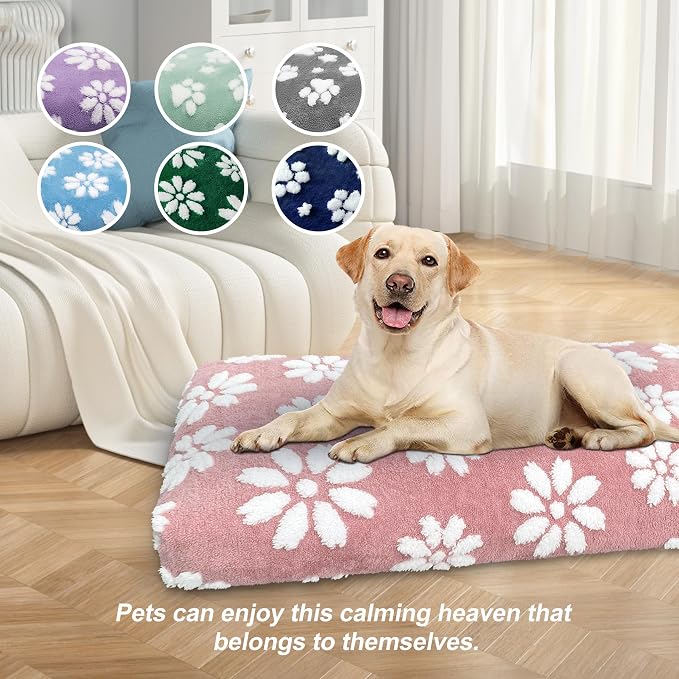 Cute Fluffy Dog Beds for Extra Large Dogs, 41"x 28", Pink Flower | Thick Dog Bed for Crate Kennel, Pet Bed with Removable Washable Cover, Anti-Slip Bottom