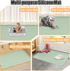 Silicone Cat Litter Mat 42" x 29" Cat Mat for Litter Box, Green | Extra Large Cat Litter Trapping Mat for Floor, Waterproof, Non-Slip Kitty Litter Box Mat with Raised Edge, Easy to Clean