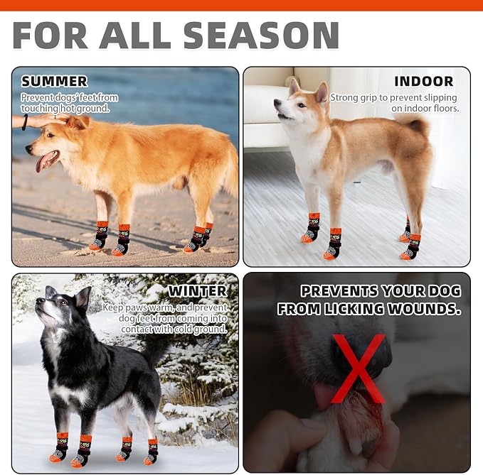 KOOLTAIL Anti Slip Halloween Dog Socks to Prevent Licking Paws, Dog Costume Boots&Paw Protector with Grippers for Hardwood Floors, Traction Control No Twist Booties for Small Medium Large Dogs, M