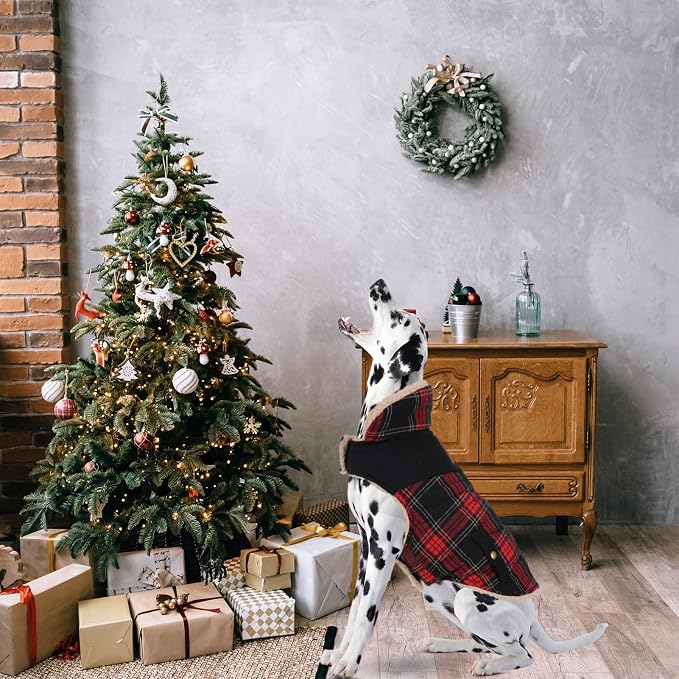 Winter Coat for Small and Medium Dogs, Puppy Plaid Jacket, Cotton Coat for Cold Weather, Windproof Warm Dog Garments, Pet Thickened Outfits Indoor Outdoor, Red L
