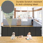Reinforced Bottom 100 Inch Retractable Baby Gates Extra Wide Baby Gate for Large Openings, 8 ft Super Long Child Gates for Large Openings, Mesh Retractable Dog Gate for Doorways Extra Wide, Black