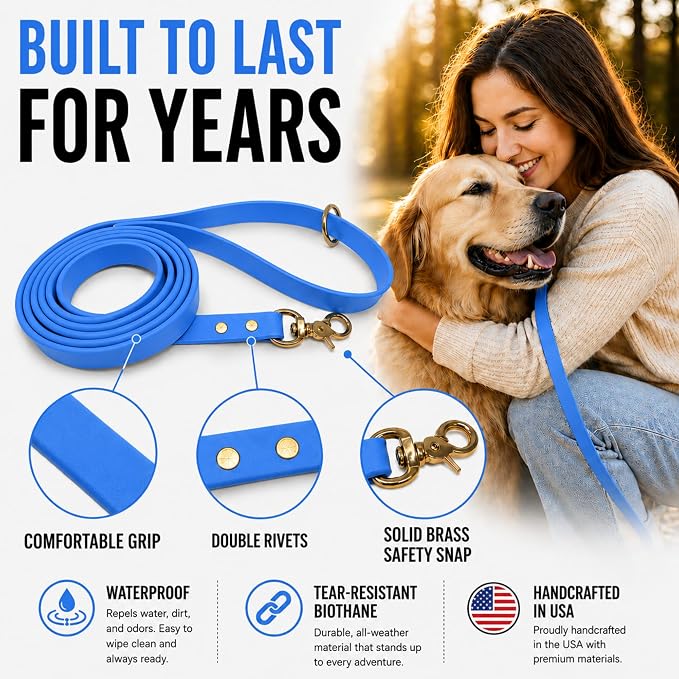 Gummy K9 Dog Leash, Biothane, Dog Training Leash, Made in The USA, 6 Feet, Various Sizes & Colors (1/2, Light Blue)