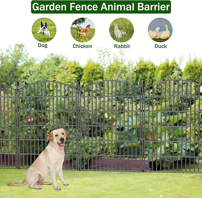 10 Panels No Dig Decorative Garden Fence - 40 in (H) x 23.6 ft (L), Dog Fence Outdoor for Yard，Rustproof Metal Animal Barrier Ground Stakes Fencing for Garden, Patio, Flower Bed