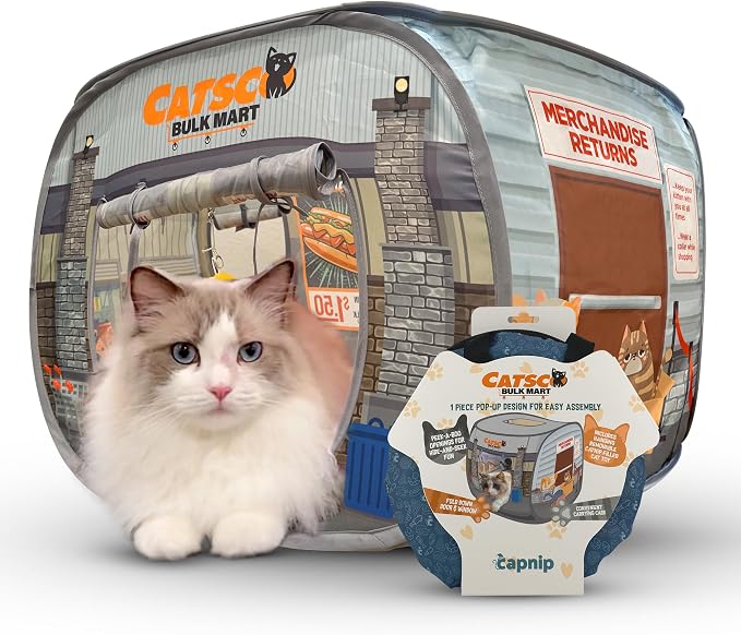 Cat House & Tent for Indoor Cats – Pop-Up Cat Tent House with Catnip Toy, Shopping Mart Theme for Cats & Kittens, Catsco Bulkmart